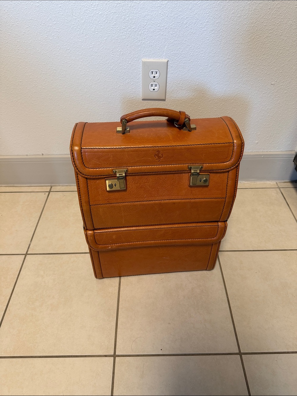 Ferrari Tan Leather Briefcase with Brass Hardware
